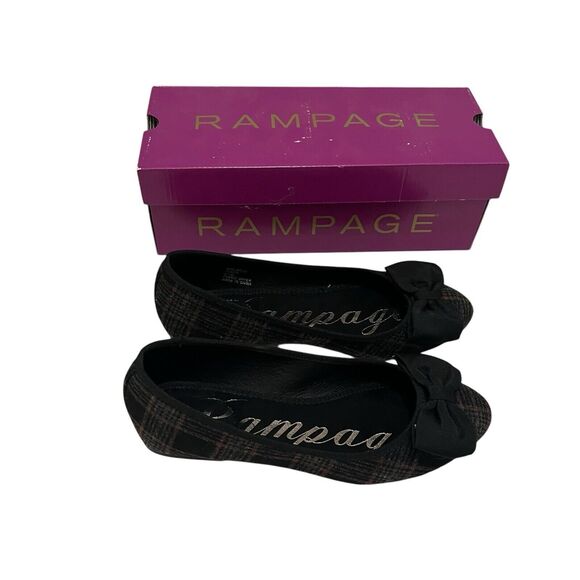 Rampage Ram Brice Black Gray Plaid Flats Bow Pointed Toe Slip On Womens 6.5M - Picture 1 of 9